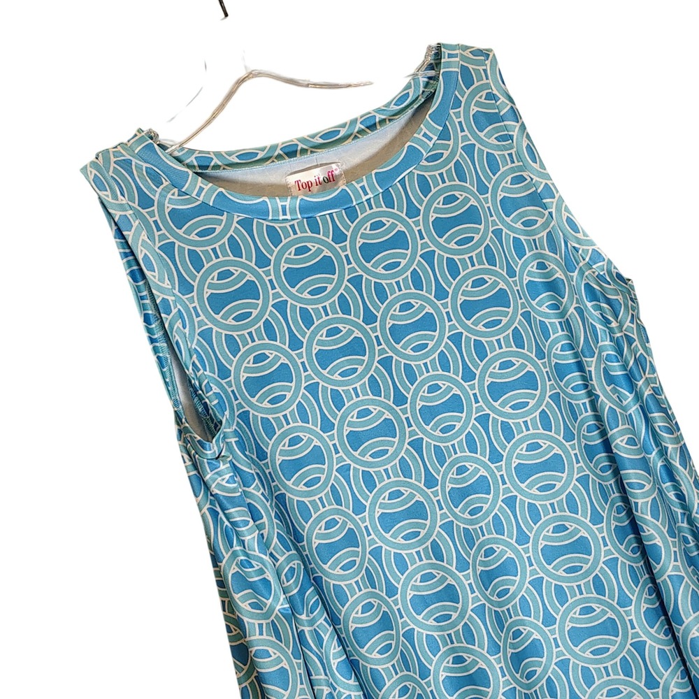 Top it off Womens Medium Blue Geometric Circle Print Sleeveless‎ Swing Tank Top